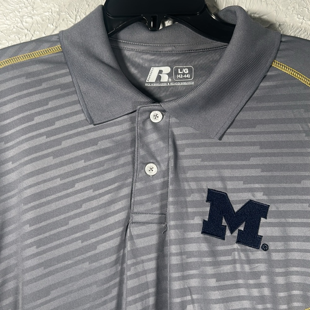 NWT Russell University of Michigan Athletic Gray and Navy Polo Shirt Large 42-44 - Picture 9 of 10